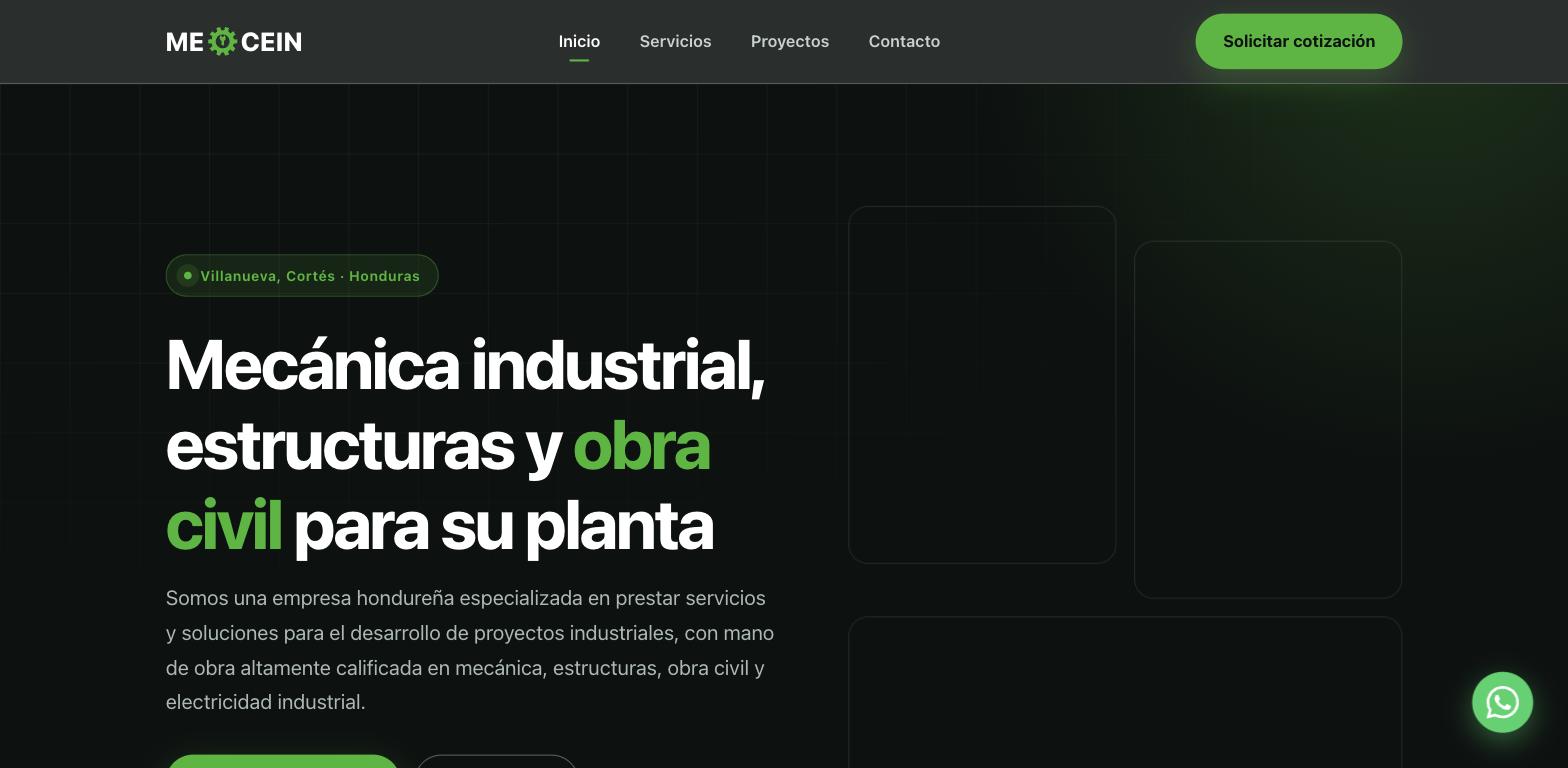 Captura de pantalla del sitio web Meocein