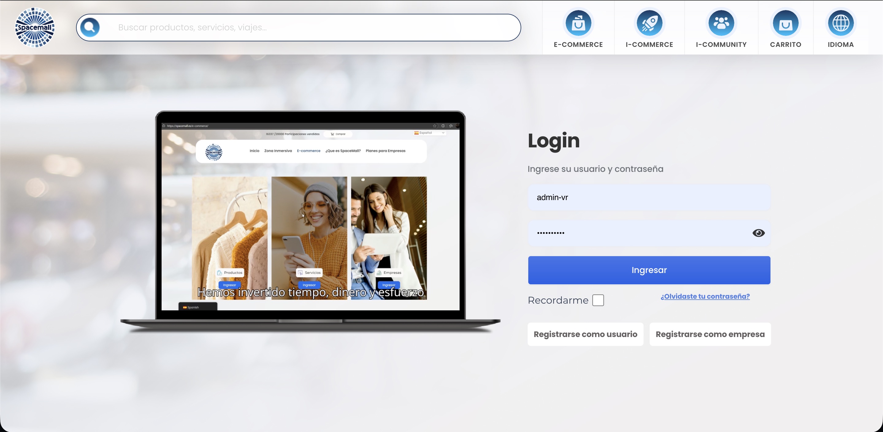 Captura de pantalla del sitio web SpaceMall