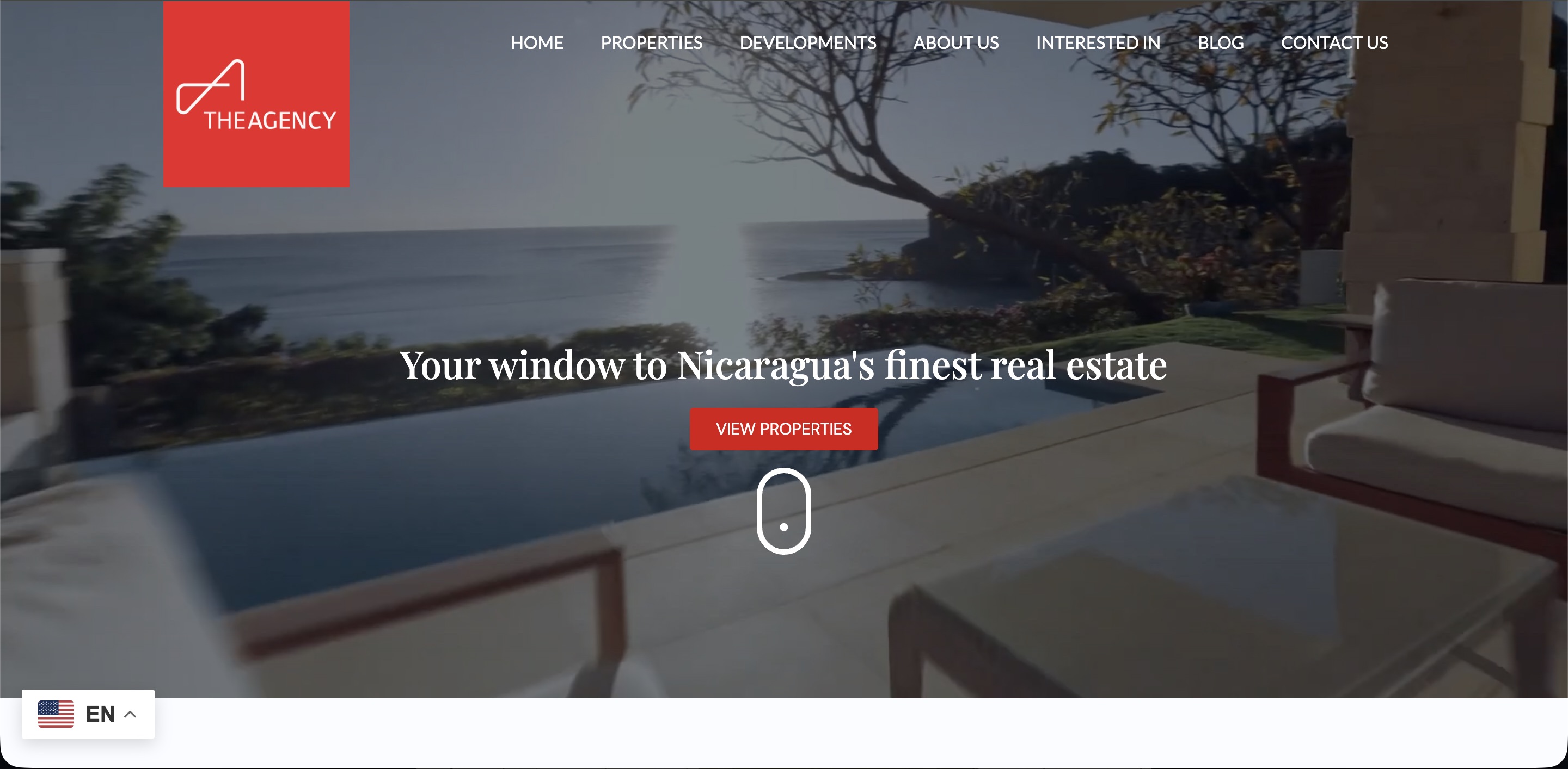 Captura de pantalla del sitio web Trinity Real Estate Nicaragua